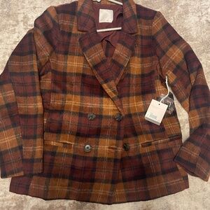 NWT LC Lauren Conrad Rust Colored Plaid Double Breasted Blazer
